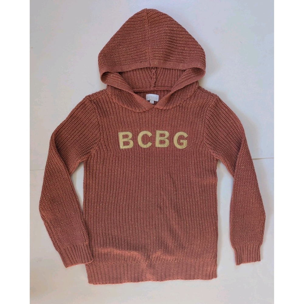 BCBG Girls Sweater Sz 6 Knit With Shimmer Hooded Terracotta Pullover